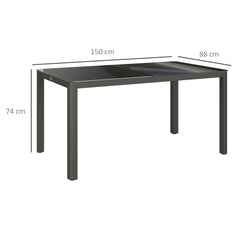 Outsunny 150cm x 88cm Aluminium Table, with Glass Tabletop - Grey