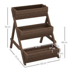 Outsunny 3 Tier Raised Garden Bed Wooden Elevated Planter Box Kit, 66L for Flower, Vegetable, Herb, 65x75x78cm, Tan