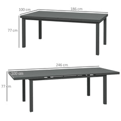 Outsunny Aluminium Garden Table for 6-8, Extending Outdoor Dining Table Rectangle for Lawn Balcony - Charcoal Grey