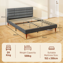 HOMCOM Upholstered King Bed Frame, with Slats - Grey