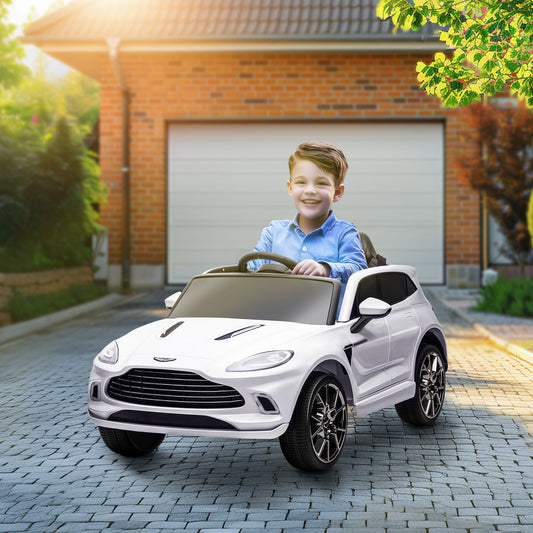 AIYAPLAY Aston Martin DBX Licensed Battery Powered Kids Electric Car, 12V Kids Ride on Car w/ Lights, Music Horn, White