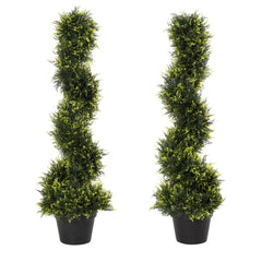 Outsunny Set Of 2 90cm/3FT Artificial Spiral Topiary Trees w/ Pot Fake Indoor Outdoor Greenery Plant Home Office Garden D√É¬©cor Green