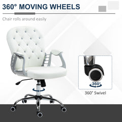 Vinsetto Office Chair Ergonomic 360√Ç¬∞ Swivel PU Diamante Padded Base 5 Castor Wheels for Home Work White