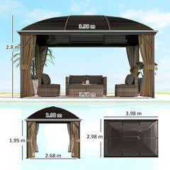 Outsunny 3 x 4m Hardtop Gazebo Canopy with Metal Roof, Aluminium Gazebo Permanent Pavilion with Netting and Curtains, Brown