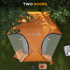 Outsunny Camping Tent with Self Inflatable Mattress, 1 Person Dome Tent with Removable Rainfly and Aluminium Frame, 2000mm Waterproof, Portable with Bags, for Fishing Hiking, Orange/Khaki