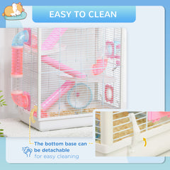 PawHut Hamster Cage, Gerbil Cage w/ Tubes, Exercise Wheel, Hut, Ramps, Platforms, 47 x 29.5 x 76cm - White