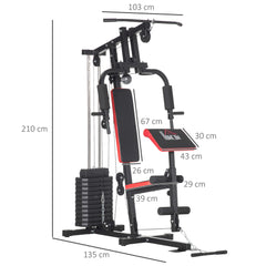 HOMCOM Multigym Station, with 66KG Weight Stack, for Strength Training - Red & Black