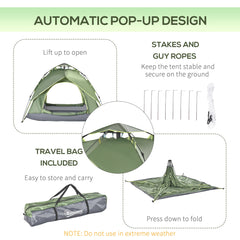 Outsunny 3 Man Camping Tent Automatic Pop Up Tent Portable Double Layer for Festival Hiking Family Travel Shelter