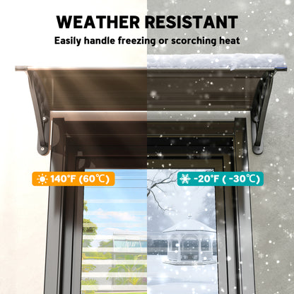 Outsunny Front Door Canopy Outdoor Awning Aluminium Rigid Plastic Polycarbonate Rain Shelter UV Water Rain Resistant 100 x 75cm Brown