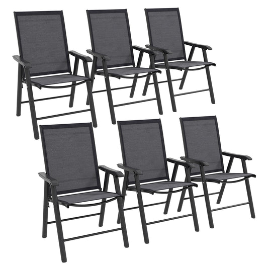 Outsunny Set of 6 Folding Garden Chairs, Metal Frame Garden Chairs Outdoor Patio Park Dining Seat with Breathable Mesh Seat, Dark Grey