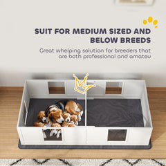 PawHut Two Room Design, Whelping Box for Dogs with Whelping Pad, Clear Panels, Adjustable Entrance, for Medium Dogs, 196 x 96cm