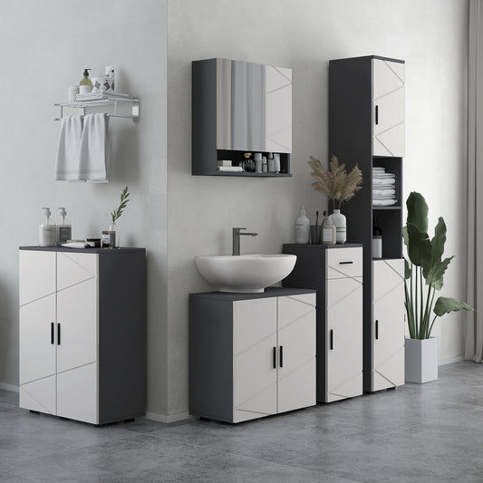 kleankin Pedestal Sink Bathroom Cabinet, Bathroom Vanity Unit with 20 x 20cm "U" Cut-Out and Adjustable Shelf, Light Grey