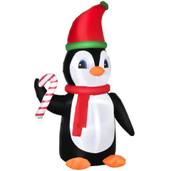 HOMCOM 8ft Inflatable Christmas Penguin Holding Candy Cane Blow Up Outdoor Decoration with LED Lights for Holiday