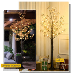 HOMCOM 6ft Artificial Gypsophila Blossom Tree Light with 96 Warm White LED Light, Baby Breath Flowers for Home Party Wedding, Indoor and Outdoor Use