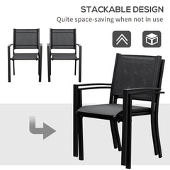 Outsunny Set of 2 Outdoor Garden Chairs with Steel Frame Texteline Seats for Dining Patio Balcony Black