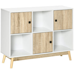 HOMCOM Storage Cabinet, Bookcase, Display Shelf with 6 Storage Cubes & Doors for Dining Room, Living Room, Natural