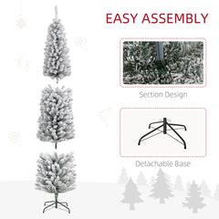 HOMCOM 7ft Snowy Artificial Christmas Tree, with Lights, Decorations and Pine Cones