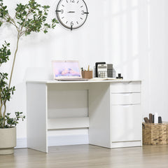 HOMCOM Computer Desk with Drawers, High Gloss Home Office Desk with Storage Cabinet, Study Workstation, 120 x 60cm, White