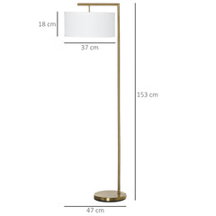 HOMCOM Floor Lamp, Modern Standing Light with Linen Lampshade, Round Base for Living Room, Bedroom, Dining Room, 153cm, Gold and White