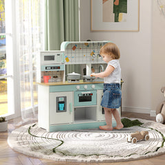 AIYAPLAY Toy Kitchen, Pretend Role Play Kitchen with Hob, Sound and Light, Coffee Machine, Ice Maker, Microwave