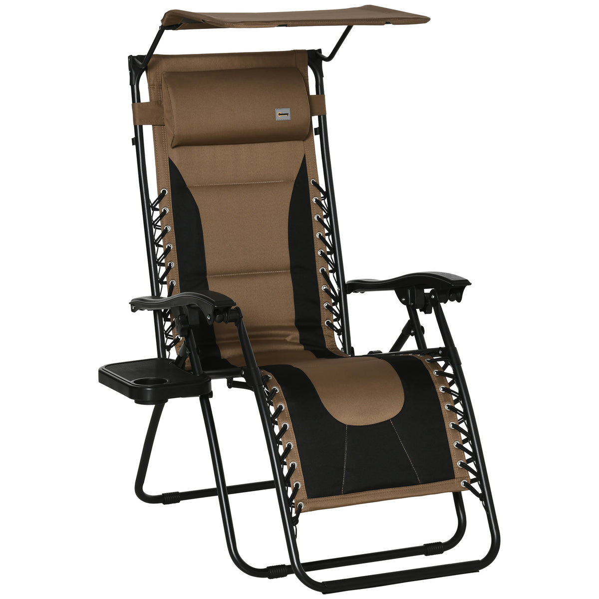 Outsunny Zero Gravity Lounger Chair, Folding Reclining Patio Chair with Shade Cover, Padded Seat, Cup Holder, Soft Cushion and Headrest for Poolside, Camping, Coffee