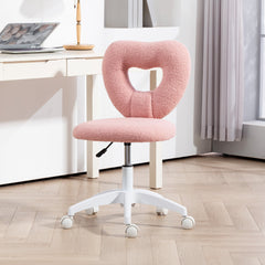 HOMCOM Armless Heart Computer Desk Chair, Teddy Fleece Swivel Office Chair, Makeup Vanity Chair with Height Adjustable, Wheels, for Home Study Bedroom, Pink