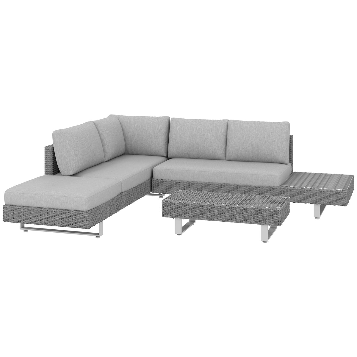 Outsunny 5-Seater Rattan Wicker Sofa Set Furniture Patio Tea Table Set with Cushions, Light Grey