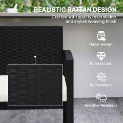 Outsunny Two-Seater Rattan Garden Bench - Beige/Black