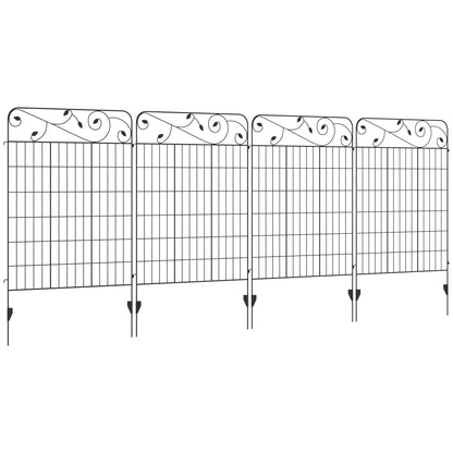 Outsunny Decorative Garden Fencing, 4PCs Outdoor Picket Fence Panels, 43in x 11.5ft Rustproof Metal Wire Landscape Flower Bed Border Edging Animal Barrier, Black