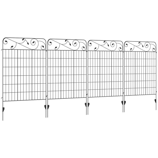 Outsunny Decorative Garden Fencing, 4PCs Outdoor Picket Fence Panels, 43in x 11.5ft Rustproof Metal Wire Landscape Flower Bed Border Edging Animal Barrier, Black