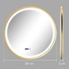 HOMCOM 80cm Anti-Fog LED Bathroom Mirror - Gold Tone