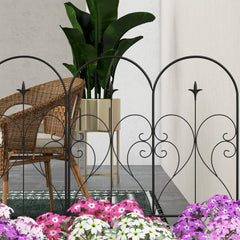 Outsunny Set of Five Decorative Heart Metal Fence Panels - Black