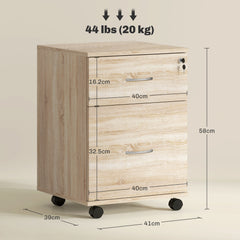 HOMCOM Two Drawer Lockable Filing Cabinet - Wood-Effect