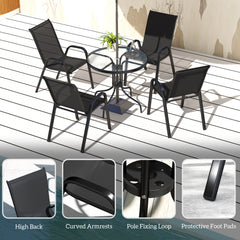 Outsunny Five-Piece Steel Patio Set, with Glass-Top Table - Black