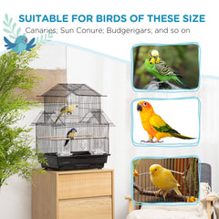 PawHut Metal Bird Cage with Plastic Swing Perch Food Container Tray Handle for Finch Canary Budgie 43.5 x 33 x 63 cm, Black