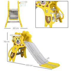 AIYAPLAY Baby Slide with Basketball Hoop, Climber, Easy to Assemble Kids Slide for Indoor Use, for Ages 18-36 Months - Yellow