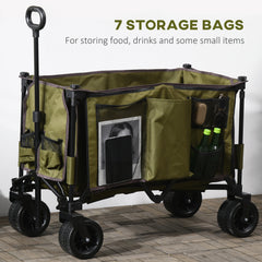 Outsunny Folding Garden Trolley, Cargo Traile on Wheels, Collapsible Camping Trolley, Outdoor Utility Wagon with Steel Frame and Oxford Fabric, Green