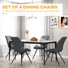 HOMCOM Set of 4 Dining Chairs, Kitchen Chairs with Metal Legs, PU Leather Seat and Backrests, Grey