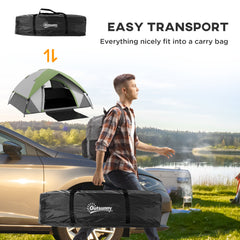 Outsunny Camping Tent with Inflatable Mattress and Camping Chair, 2-3 Person Dome Tent with Sewn-in Groundsheet, Portable 3000mm Waterproof Tent with Carry Bag and Hook, for Fishing Hiking