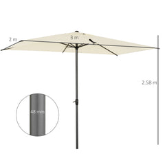 Outsunny 3 x 2m Garden Parasol Umbrella, Outdoor Market Table Umbrella with Aluminium Pole & Crank, Rectangular Tilting Parasol Sun Shade Canopy, Beige