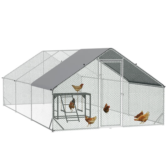 PawHut Walk In Chicken Run مع رف أنشطة الدجاج والغطاء، 3 × 6 × 2 متر