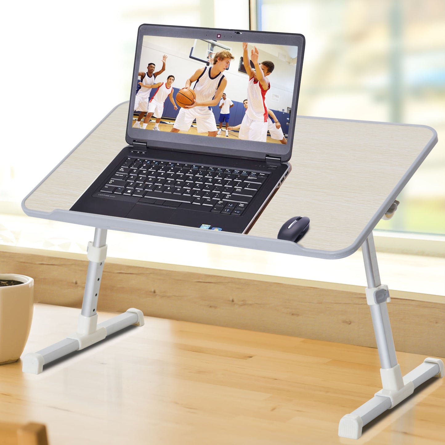 HOMCOM Folding Laptop Stand W/4-Level Height, Adjustable Tilt-Oak Colour/ Silver Frame