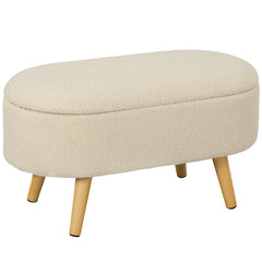 HOMCOM Teddy Fleece Storage Ottoman - Cream White