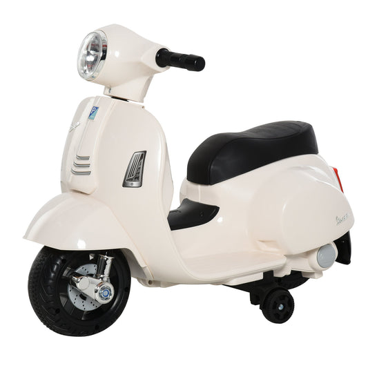 دراجة نارية كهربائية للأطفال مرخصة من HOMCOM Vespa بقوة 6 فولت تعمل بالبطارية لمدة تتراوح من 18 إلى 36 شهرًا مع مصباح أمامي بوق، باللون الأبيض