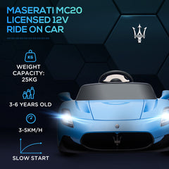 سيارة كهربائية للأطفال من AIYAPLAY Maserati MC20 مرخصة بقوة 12 فولت مع جهاز تحكم عن بعد ونظام تعليق زنبركي، باللون الأزرق