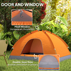 Outsunny 2 Person Camping Tent, Dome Tent with Zipped Doors, Storage Pocket, Portable Handy Bag, Orange