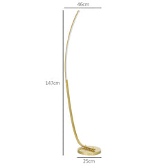 HOMCOM Modern 147cm Curved LED Floor Lamp - Gold Tone