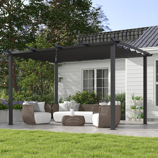 Outsunny 3 x 4m Aluminium Pergola, with Retractable Roof - Dark Grey