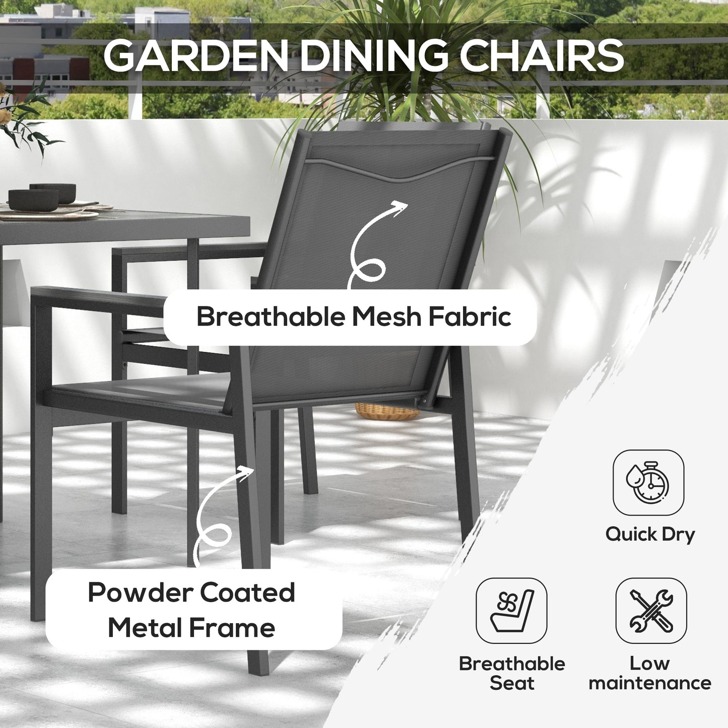 Outsunny Five-Piece Metal Dining Set, with Glass-Top Table - Grey