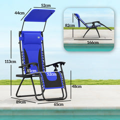 Outsunny Zero Gravity Lounger Chair Set of 2, Folding Reclining Patio Chair with Shade Cover, Cup Holder, Soft Cushion and Headrest for Poolside, Camping, Blue